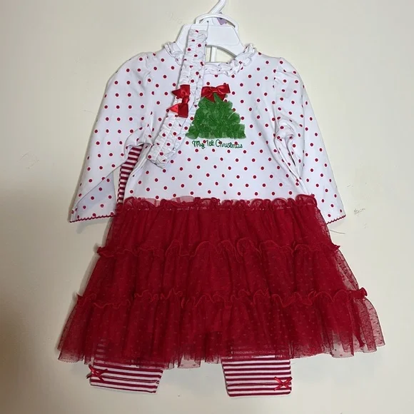 Little Me Christmas Tree Embellished Top, Leggings & Headband Set NWOT Size 9M - Picture 2 of 8